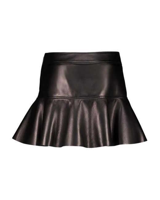 Tom Ford Black Leather Ruffled Mini Skirt