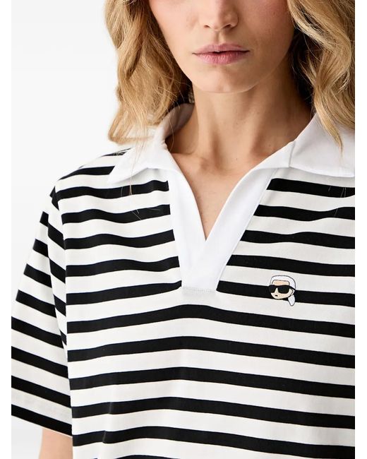 Karl Lagerfeld White Striped Logo-Patch Polo Shirt