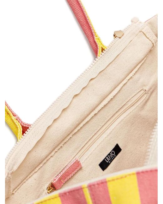 Liu Jo Yellow Striped Logo-Patch Beach Bag