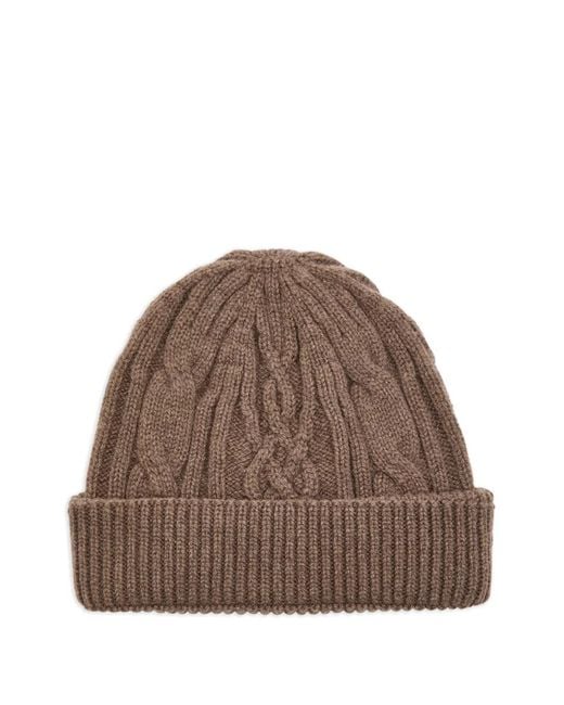 John Smedley Brown Cable-Knit Beanie Hat for men