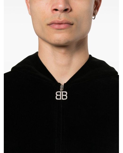 Hoodie zippé à ornements strassés Balenciaga en coloris Black