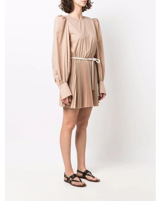 FEDERICA TOSI Natural Puff-Shoulder Pleated Dress