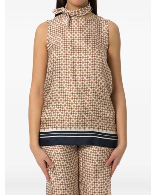 Max Mara Natural Geometric-Print Silk Top