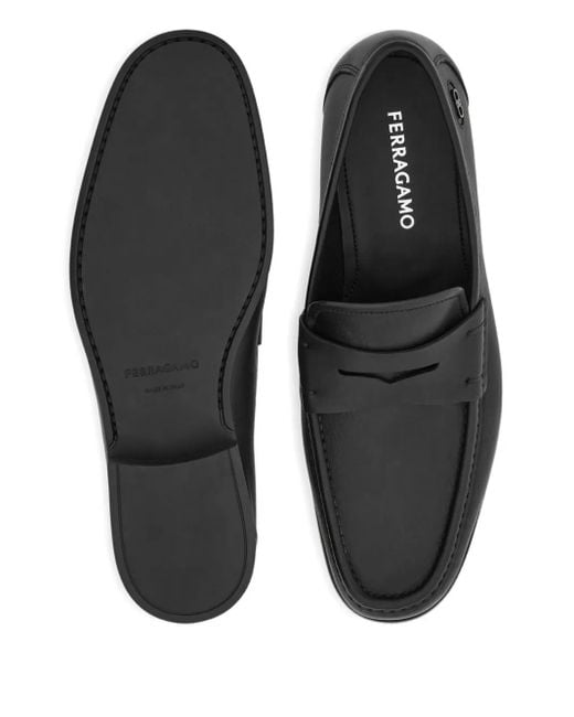 Ferragamo Black Penny Leather Loafers for men
