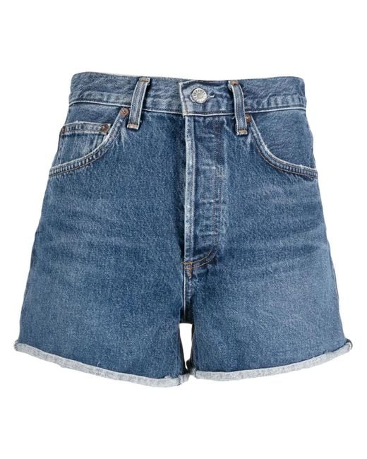 Agolde Blue Rolled-Hem Denim Shorts