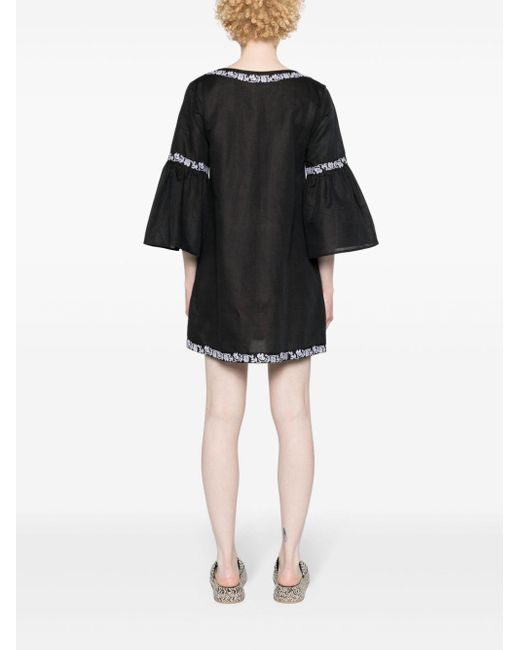 P.A.R.O.S.H. Black Ciclone Floral-embroidered Minidress