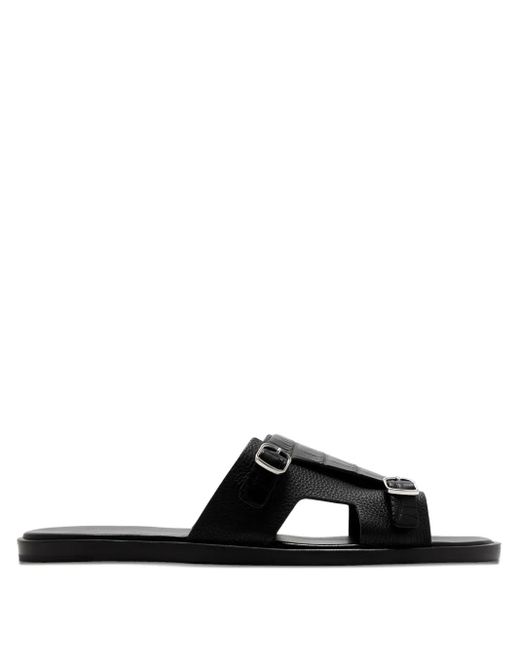 Santoni Black Crocodile-Embossed Buckle-Detail Sandals for men