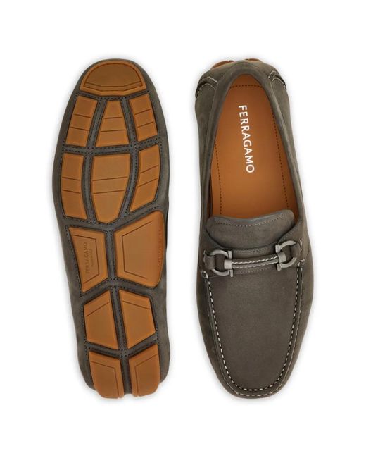 Ferragamo Gray Gancini Ornament Driver Loafers for men