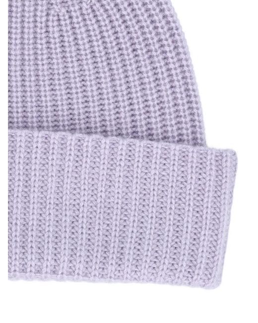 Loro Piana Purple Ribbed Beanie Hat for men