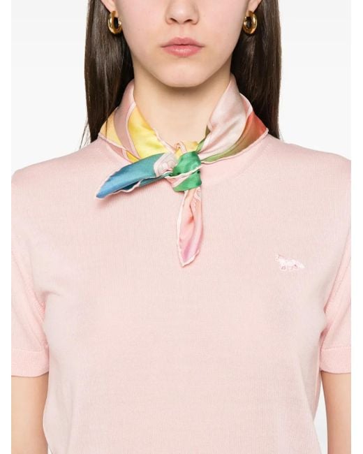 Maison Kitsuné Pink Baby Fox-Patch Knitted T-Shirt