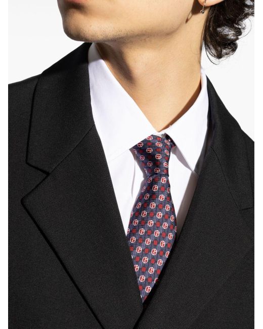 Giorgio Armani Purple Monogram-pattern Silk Tie for men