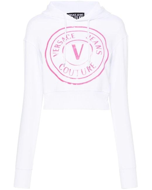 Sudadera corta con capucha y logo Versace de color White