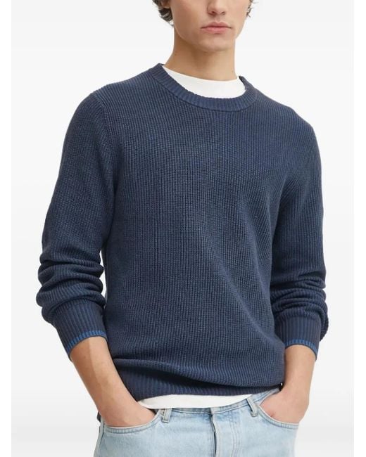 Marc O' Polo Blue Ribbed Crew-Neck Jumper for men