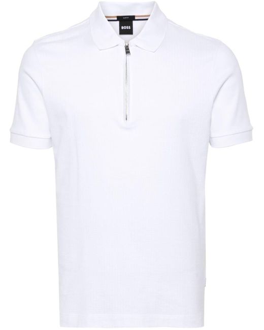 Boss White Stripe-pattern Cotton Polo Shirt for men