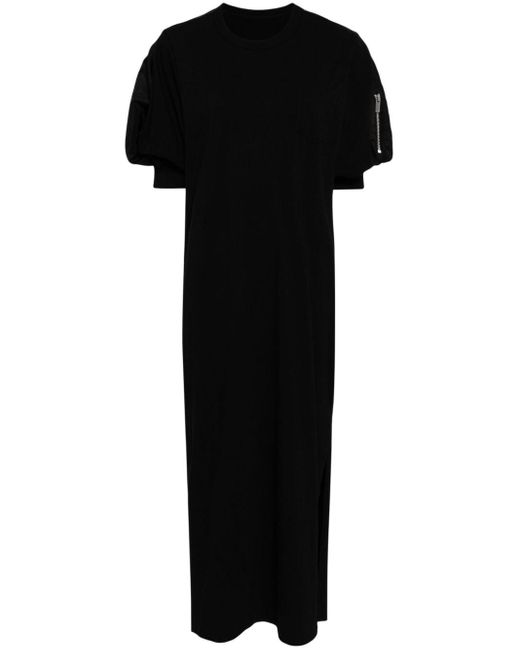 Sacai Katoenen Maxi-jurk Met Pofmouwen in het Black