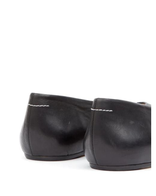MM6 by Maison Margiela Gray Stitch-Out Leather Ballerina Shoes