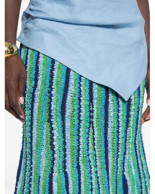 Tory Burch Green Striped-Pattern Midi Skirt
