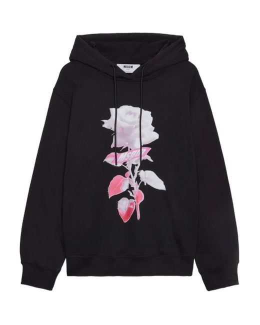 MSGM Blue Rose-Print Hoodie