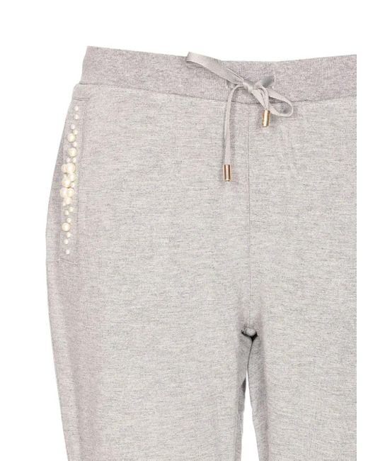 Liu Jo Gray Pearl-Embellished Drawstring Track Pants