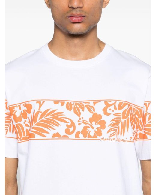 Maison Kitsuné White Floral-Print Cotton T-Shirt for men