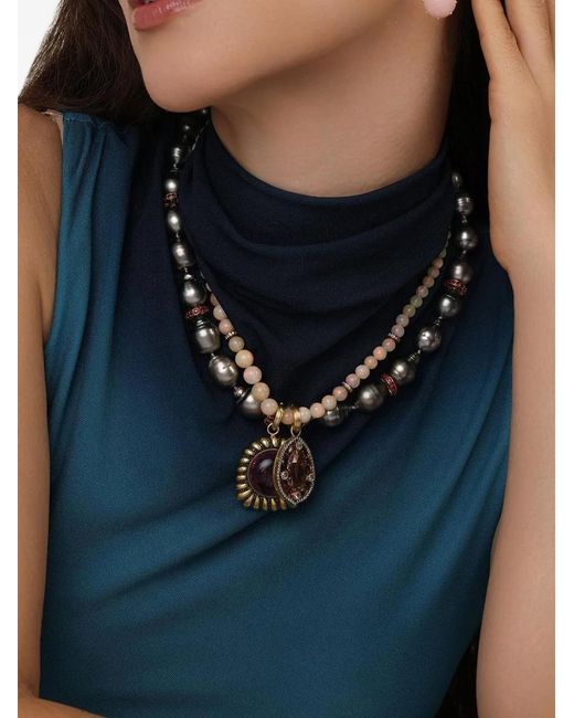 Sylva & Cie Natural 14K Rose Rondelle Opal And Diamond Necklace