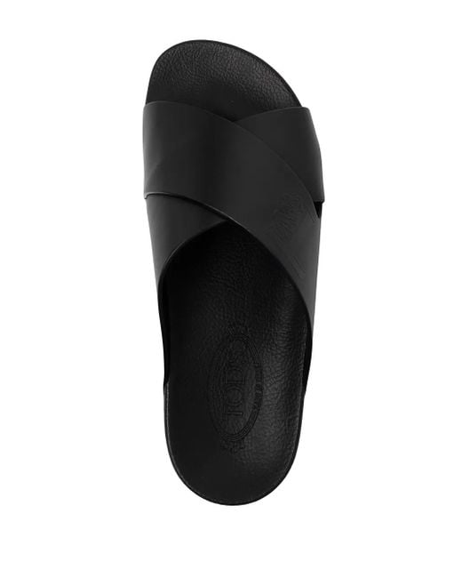 Tod's Black Logo-Debossed Leather Slides for men