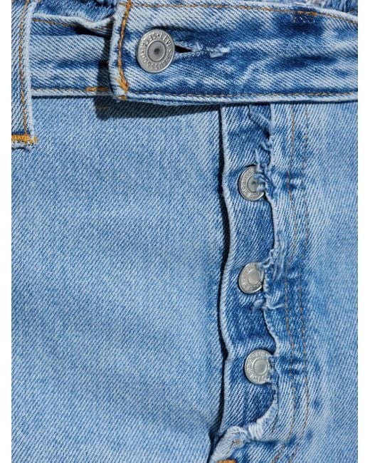 Re/done Blue Button-Fastening Frayed Denim Skirt