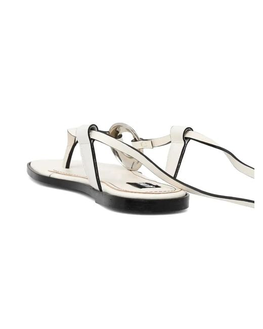 Alohas White Morosia Leather Ankle-Tie Sandals