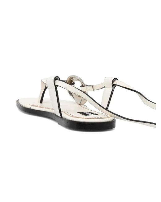 Alohas White Morosia Leather Ankle-Tie Sandals