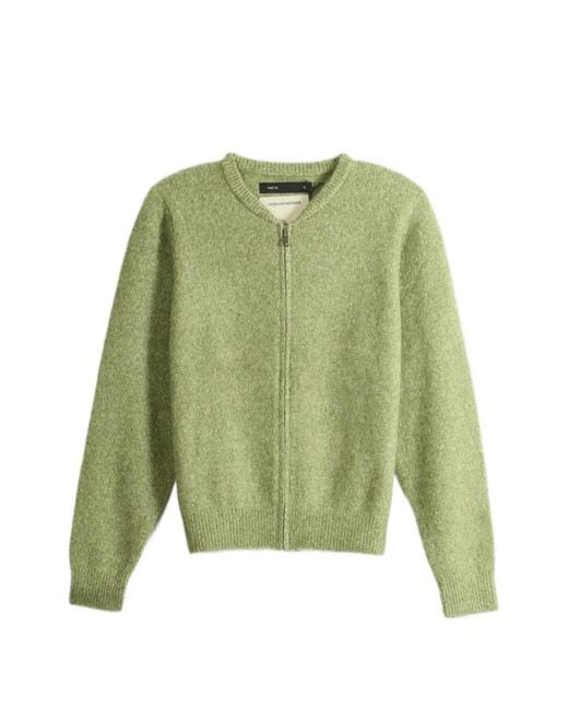 Frenckenberger Green Zip-Up Ribbed-Trim Cardigan