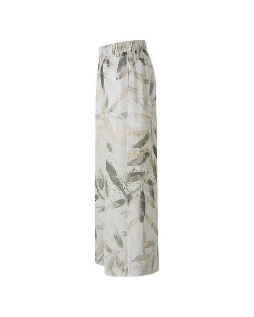 Peserico White Leaf-Print Elasticated Trousers
