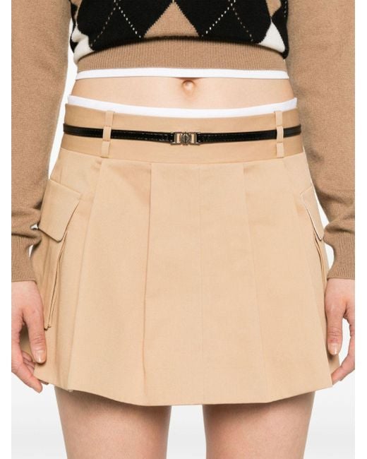 Maje Natural Pleat-detail Belted Mini Skirt