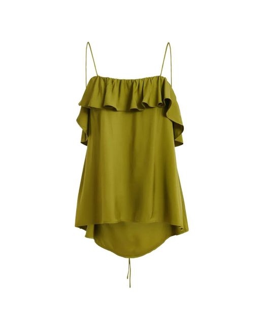 Essentiel Antwerp Green Ruffled-Neck Blouse