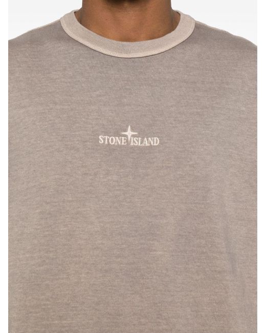Stone Island Gray Embroidered-logo Cotton T-shirt for men