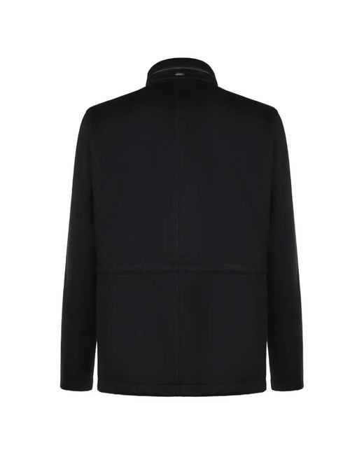 Herno Black Funnel-Neck Flap-Pocket Jacket for men
