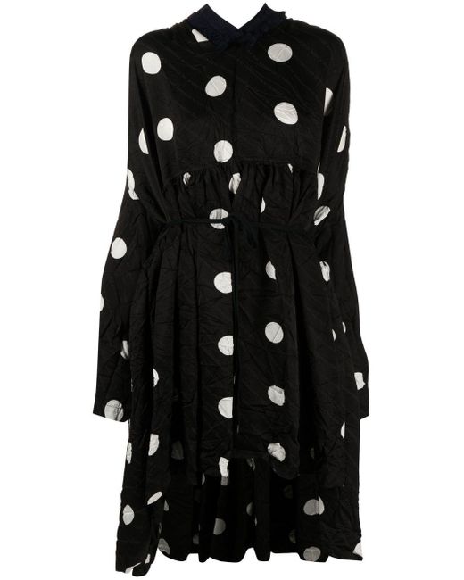 Balenciaga Black Crinkled Polka-dot Midi Dress