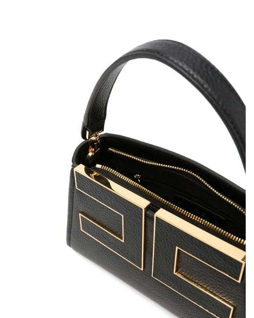 Elisabetta Franchi Black Logo-Plaque Pebbled-Effect Tote Bag