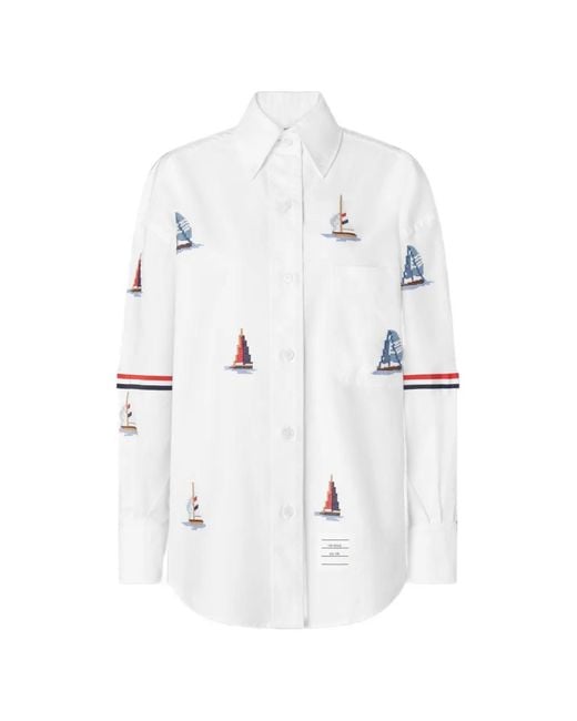 Thom Browne White Chemise À Motif De Voilier Brodé