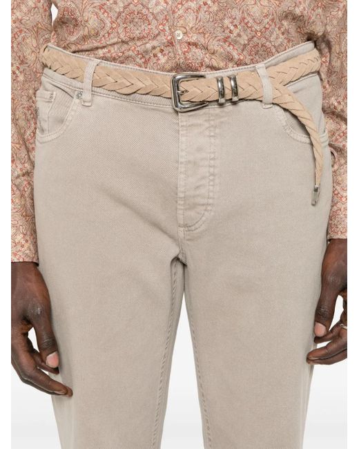 Brunello Cucinelli Natural Logo-Embroidered Jeans for men