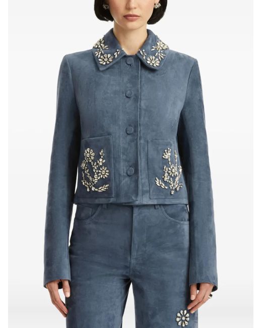 Oscar de la Renta Blue Crystal-Embroidered Jacket