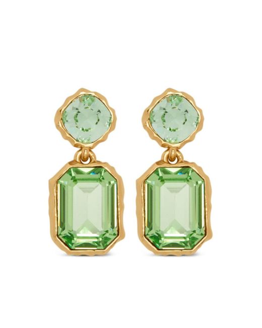 Oscar de la Renta Green Classic Crystal-embellished Drop Earrings