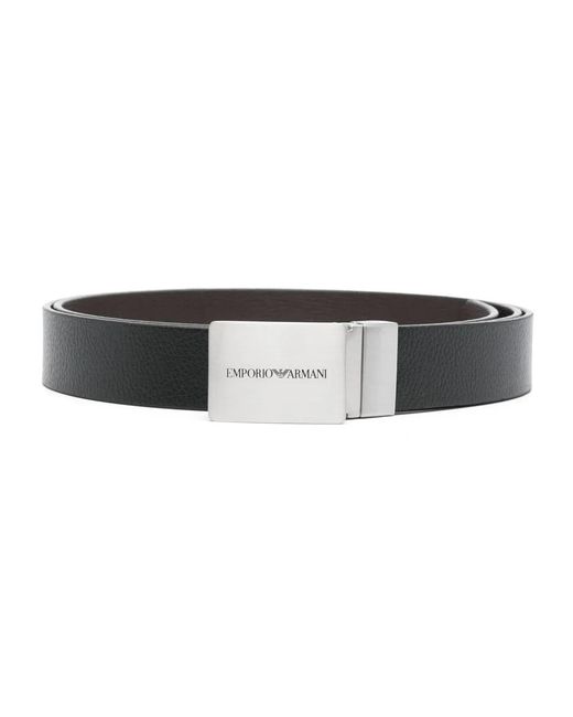 Emporio Armani Black Logo-Buclke Reversible Leather Belt for men
