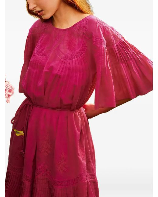 Farm Rio Red Cotton Pleated Midi Dress