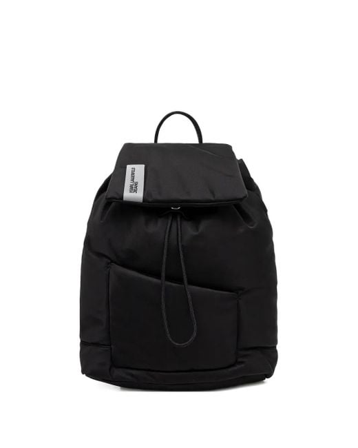 Flap-Top Drawstring Backpack Karl Lagerfeld en coloris Black