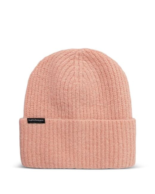 Peak Performance Pink Ribbed-Knit Beanie Hat