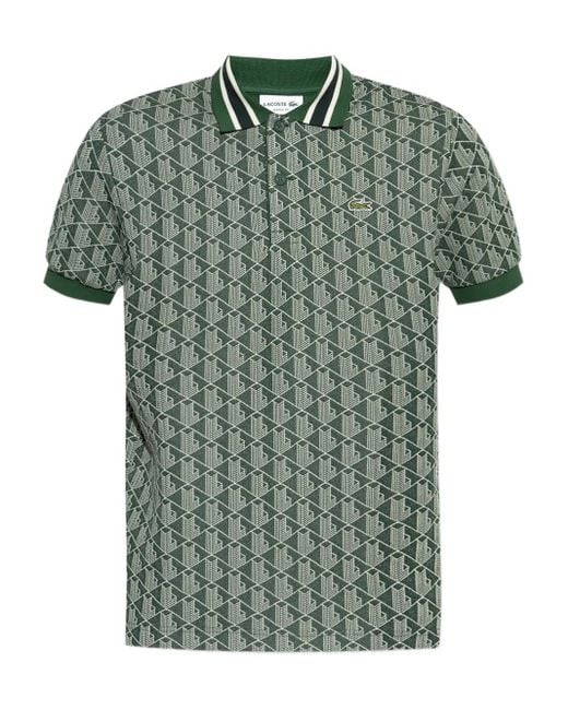 Lacoste Green Monogram-Jacquard Polo Shirt for men