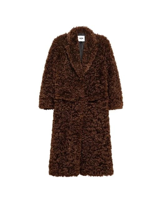 MSGM Brown Faux-Shearling Double-Breasted Coat