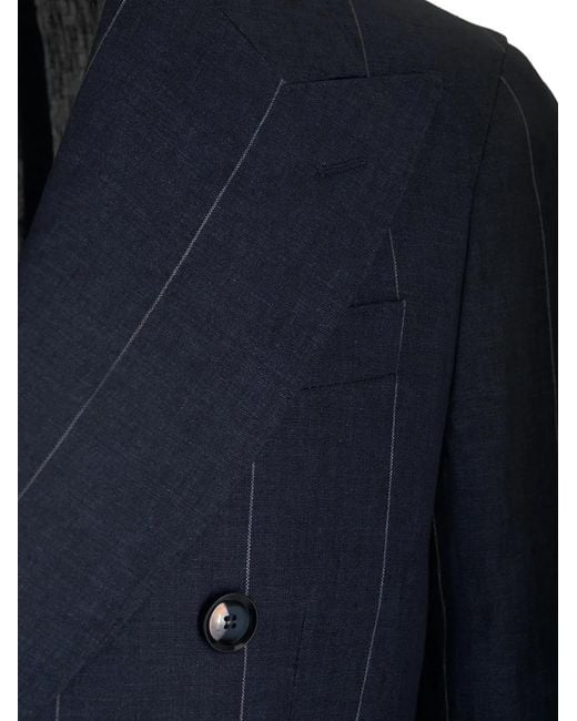 Al Duca D'aosta Blue Pinstripe Double-Breasted Jacket for men