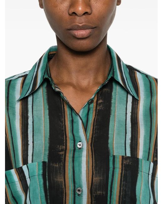 Pinko Green Striped Chest-Pocket Shirt