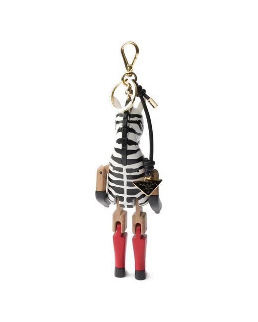 Prada White Zebra Triangle Keyring Charm